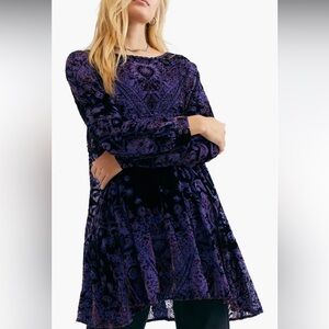 Free People Mirror Mirror Velvet Whimsigoth Boho Paisley Mini Dress